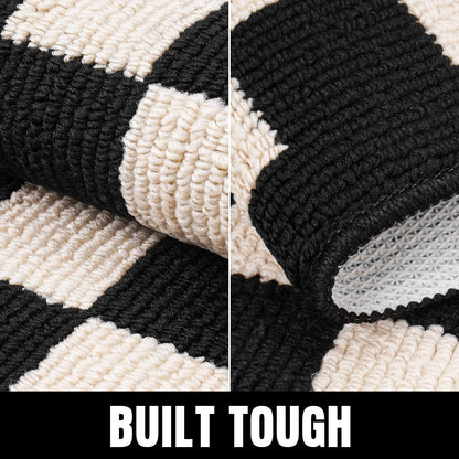 BOVEU Indoor Door Mat Front Door Rugs - 36"x24" Non Slip Washable Checkered Absorbent Entry Rug Inside Floor Mats for Entrance Black