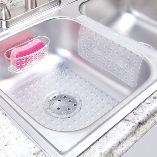 InterDesign Basic Dish Drainer, Medium Sink Accessories That Protect and Add Functionality, Made of PVC Plastic, Clear