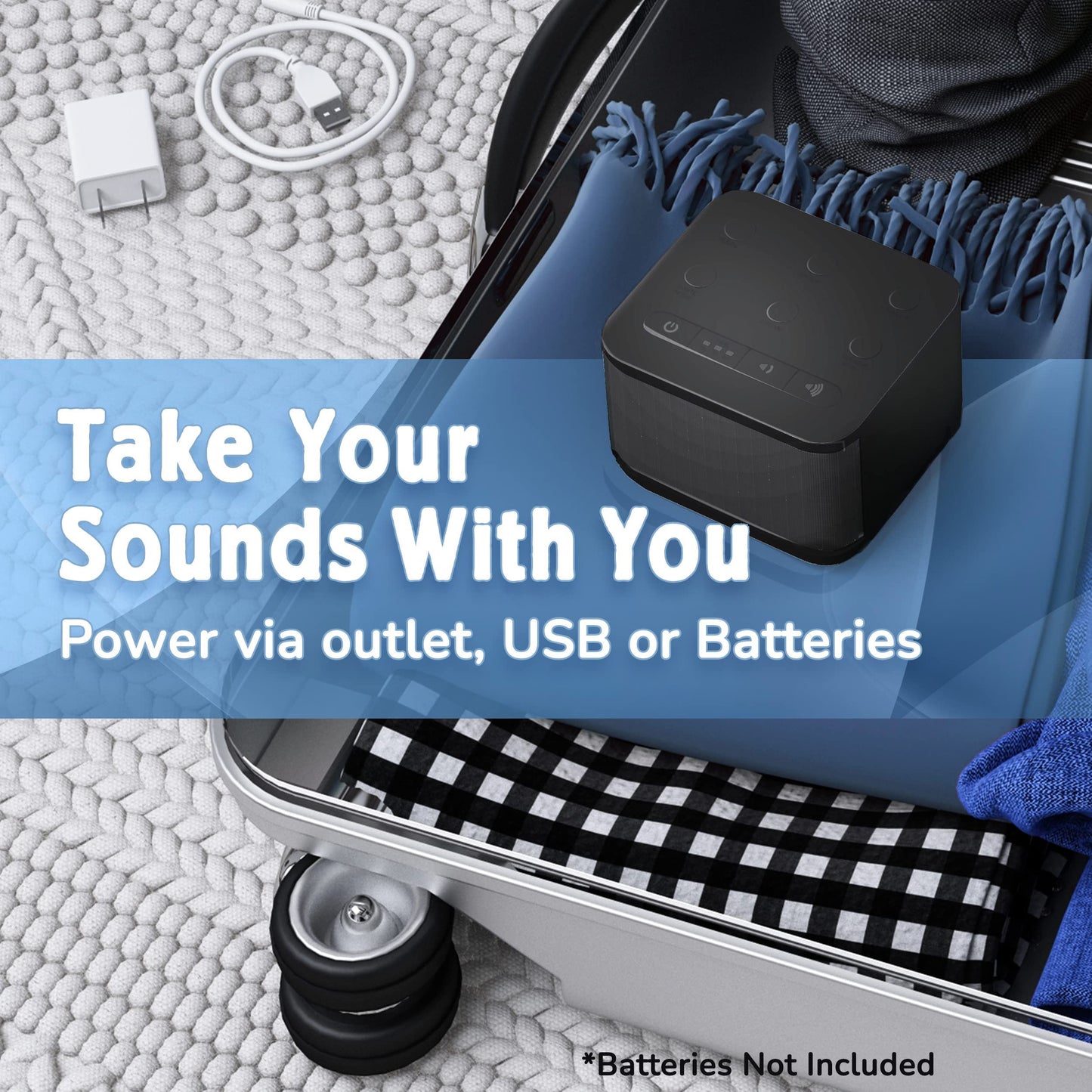 Big Red Rooster Sound Machine - 6 Sleep Sounds - Portable White Noise Machine for Office Privacy & Adult Sleeping - Compact Travel or Home - Dual Power Options - Black