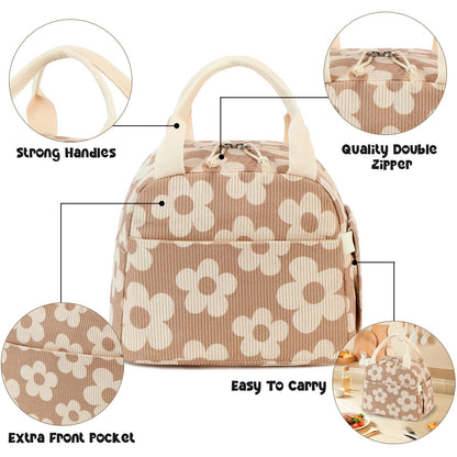 Bluboon Lunch Bag for Women Men Cute Corduroy Lunch Tote Bags Reusable Insulated Lunch Box Large Capacity Reusable Insulated Cooler for Work Picnic or Travel