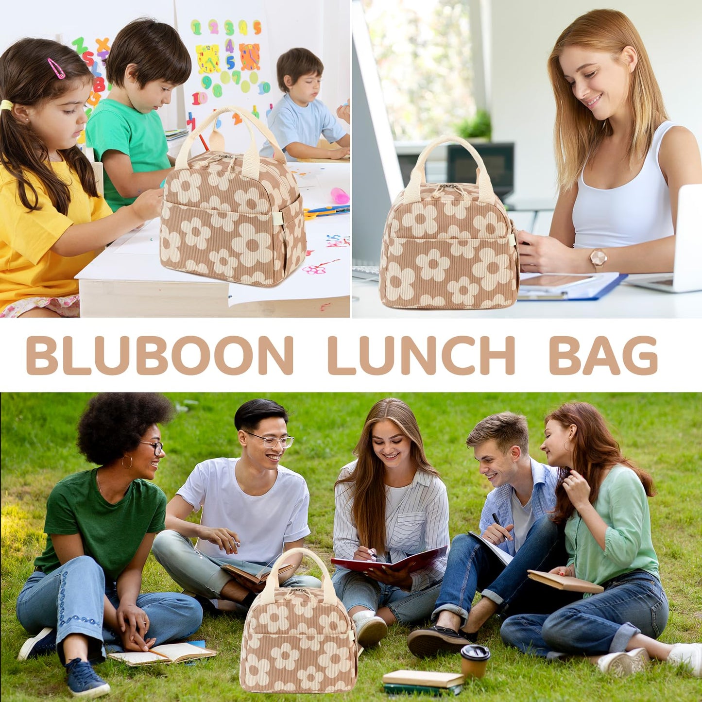 Bluboon Lunch Bag for Women Men Cute Corduroy Lunch Tote Bags Reusable Insulated Lunch Box Large Capacity Reusable Insulated Cooler for Work Picnic or Travel