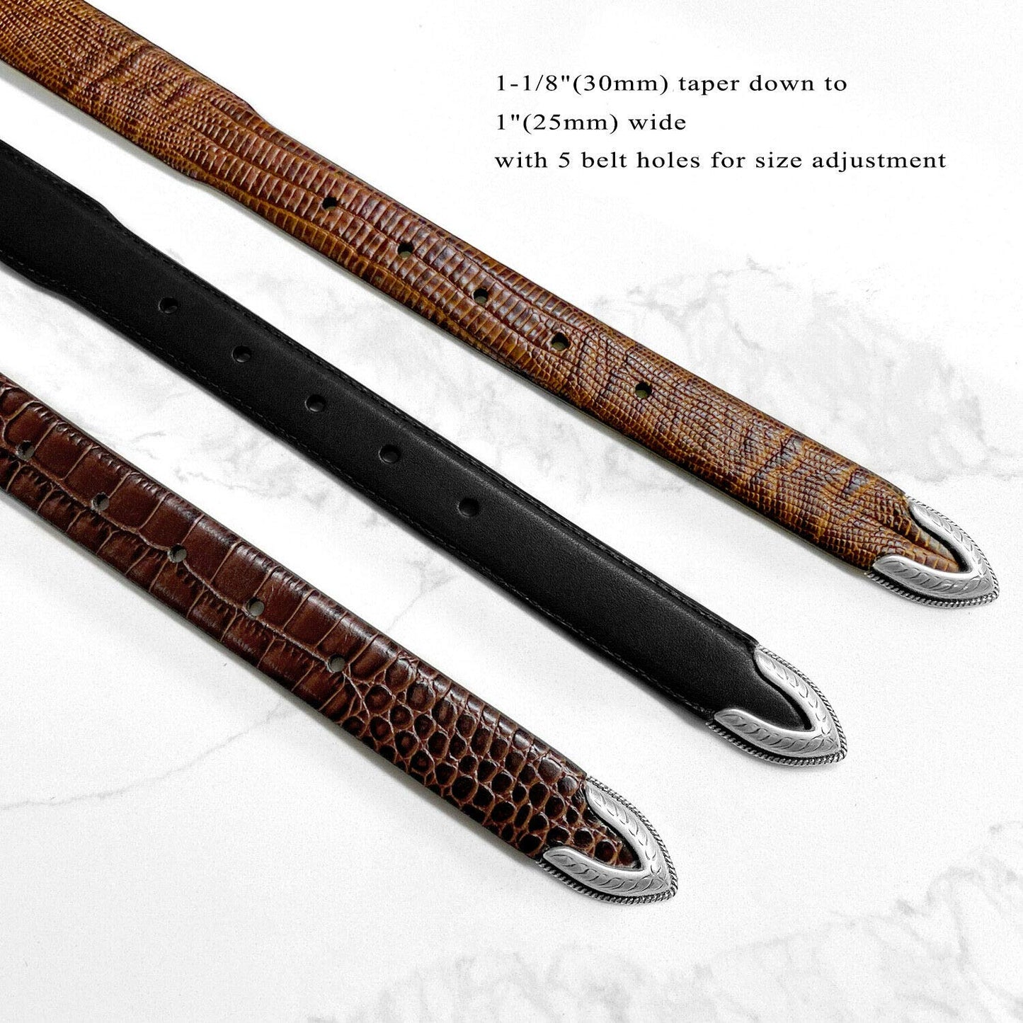 Brenton_Genuine Full-Grain Cowhide Leather Dress Belt with Western Silver Plated Buckle Set (Smooth Black, 38)