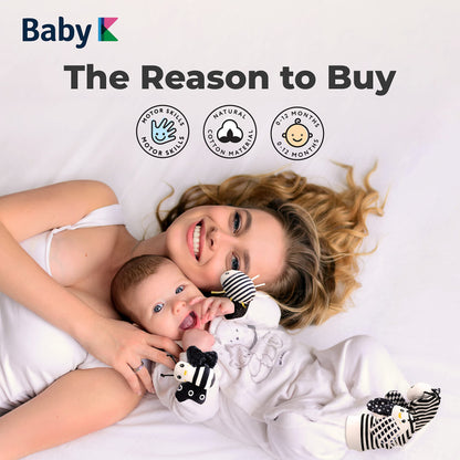 BABY K Baby Rattle Socks & Wrist Toys (Set E) - Newborn Toys for Baby Boy or Girl - Brain Development Infant Toys - Hand and Foot Rattles Suitable for 0-6, 6-12 Months Babies - Newborn Baby Gifts