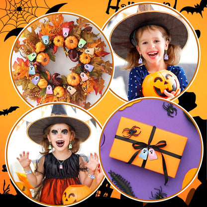 Augshy 64 Pcs Halloween Ghost Charms, Resin Ghost Charms Luminous Ghost Beads Halloween Pendant Bulk Glow in The Dark Ornament for DIY Bracelet Necklace Earrings Jewelry Making Accessories Decorations