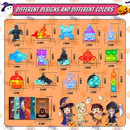 84 PCS Halloween Pop Fidget Toys Pack, Party Favors Supplies for Kids 4-8 8-12, Relieves Stress Anxiety Toys Pop Keychain Bulk, Classroom Rewards
