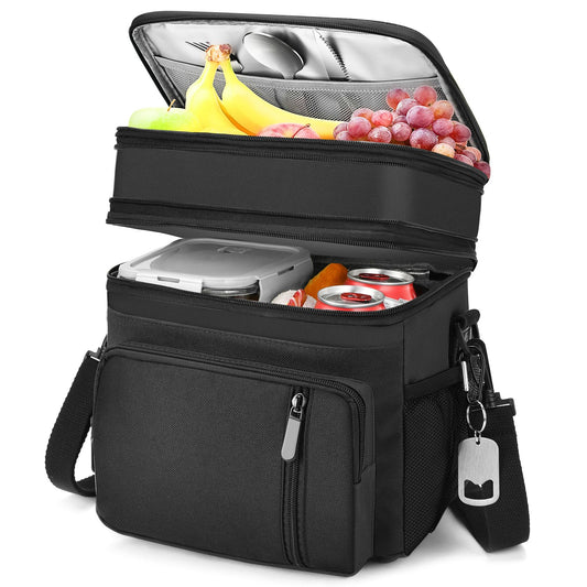 BAGNN Lunch Box & Lunch Bag for Men Women, Large Insulated Adult Lunch Box, Leakproof Cooler Lunchbox with Bottle Opener for Work Picnic Beach, 16L, Black