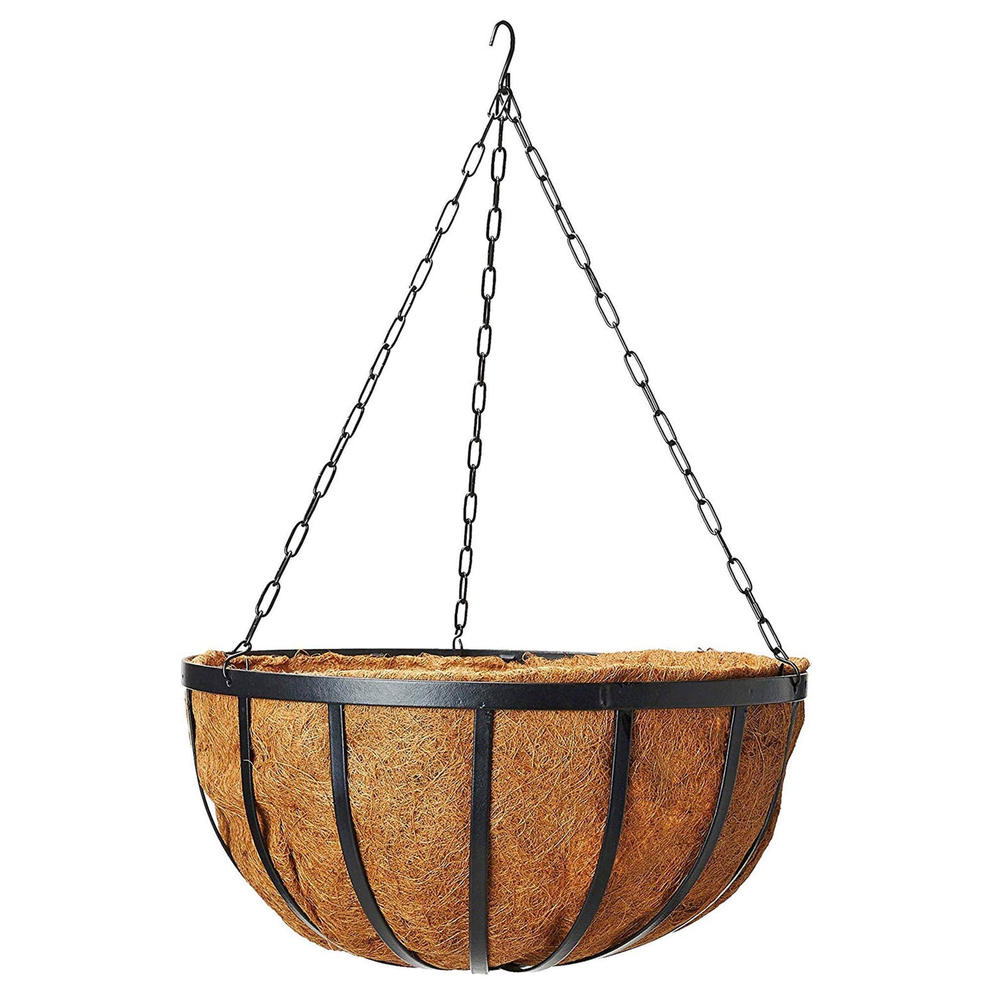 Arcadia Garden Products Round Planter, 16-Inch 1592 Solstice Series Coconut Hanging Basket, Black