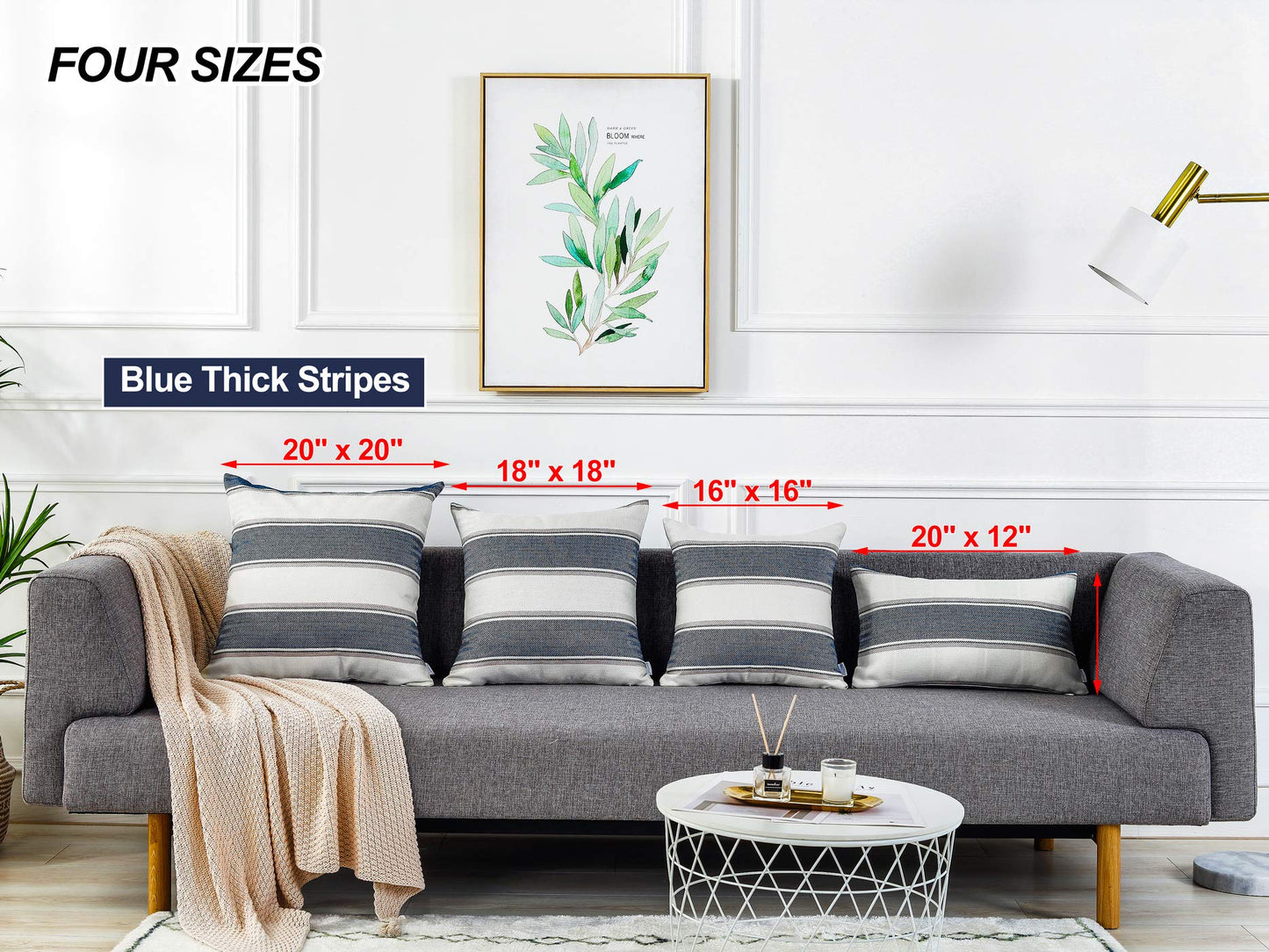 AmHoo Pack of 2 Farmhouse Linen Throw Pillow Cover Cushion Stripe Decoration Buffalo Retro Pillowcase with Hidden Zipper for Sofa Bedroom Car 24 x 24 Inch Blue