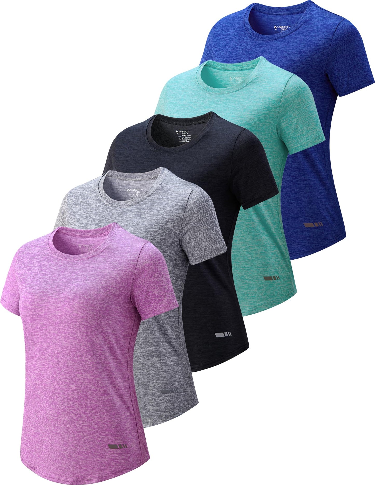 5 Pack: Women's Dry Fit Short Sleeve T Shirts, Athletic Workout Tee Tops for Gym Yoga Running (Set 8, Large)