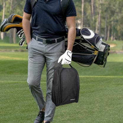 BIRDIEBLAST Golf Shoe Bag, Zipper Sports Shoe Strap Bag with Side Accessory Pocket for Storing Golf Accessories, Padded Golf Shoe Carry Bags with Clasped Strap Handle (Black)