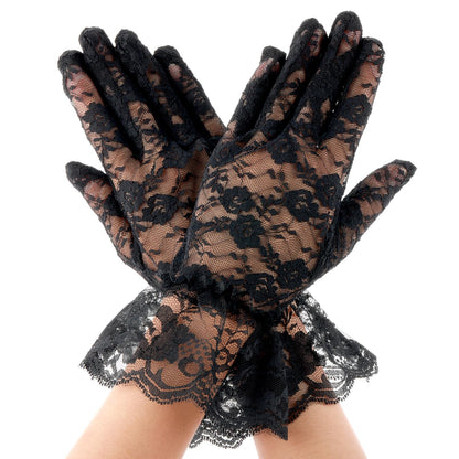 Black Lace Gloves For Women - Elegant Short Lace Gloves For Tea Party, Opera, Wedding & Prom