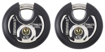Brinks 673-70201 70mm Commercial Discus Lock with Stainless Steel Shackle, 2-Pack