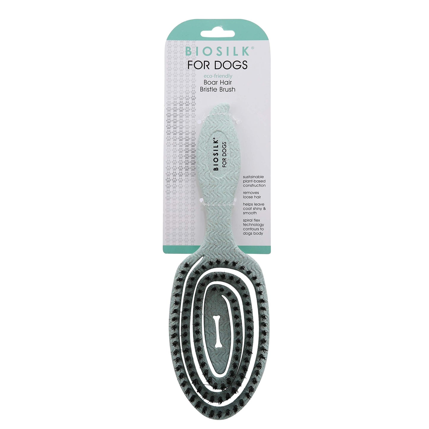 BioSilk for Dogs Eco-Friendly Boar Hair Bristle Brush in Mint Green | Easy to Hold Ergonomic Handle Dog Brush for Shedding | Best Pet Brush for Dog Grooming