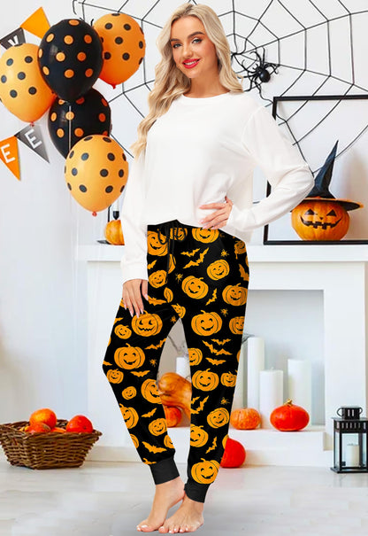 Women Pumpkin Leggings Halloween Jogger Pants for Women Cotton Ankle Drawstring Lounge Pajama Pants 2XL