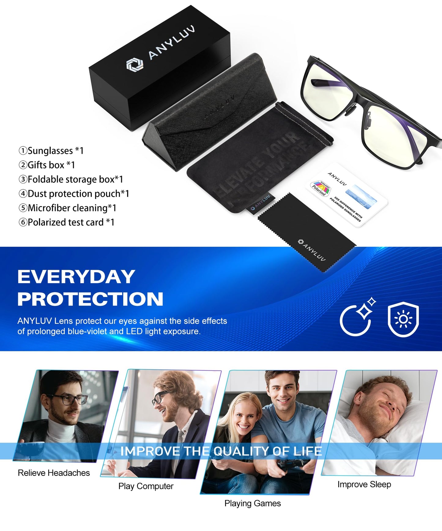 ANYLUV Blue Light Glasses Men/Women, Al-Mg Metal Computer Blue Light Blocking Glasses, Relieve Eyestrain and Eye Protection