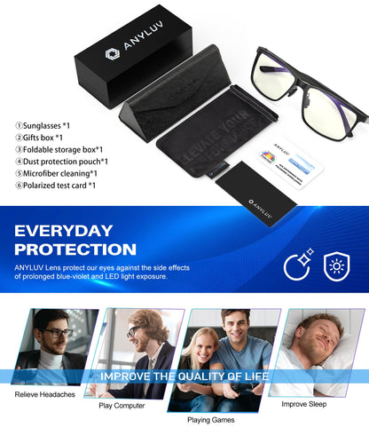 ANYLUV Blue Light Glasses Men/Women, Al-Mg Metal Computer Blue Light Blocking Glasses, Relieve Eyestrain and Eye Protection