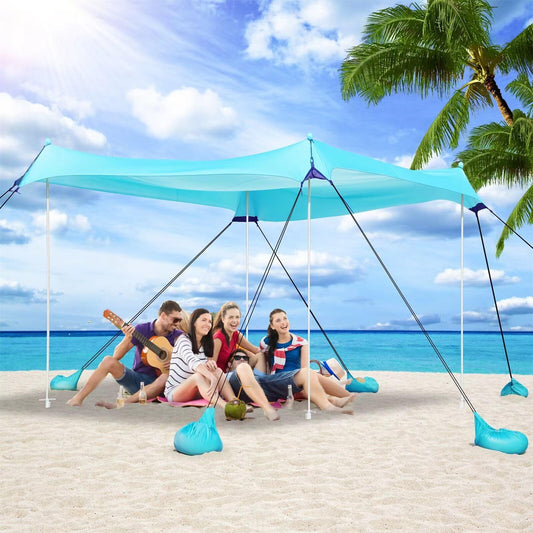 Beach Tent, Camping Tent UPF50+ with 8 Sandbags, Beach Essentials for 6-12 Persons, Beach Shade Canopy with Stability Poles and Big Ground Pegs, Pop Up Canopy for Camping, Picnics, 10X10FT Turquoise