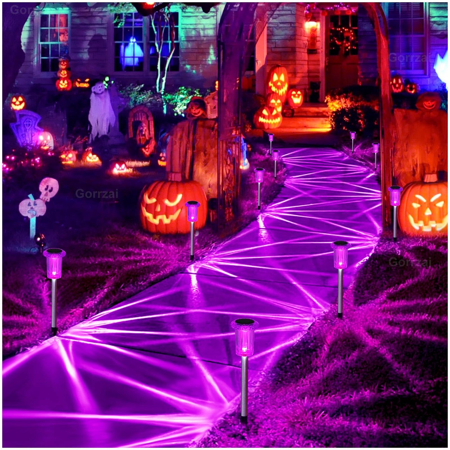 Gorrzai Halloween Solar Lights Outdoor 10 Pack Solar Pathway Lights Outdoor Halloween Decorations Waterproof Yard Lighting for Driveway Garden Walkway Path Landscape Lawn