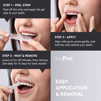 InoPro Natural Teeth Whitening Strips Kit 14 Treatments - Sensitive Teeth Whitener, Peroxide Free, Enamel Safe White Strips - Instant Teeth Whitening Without The Harm (28 Strips)