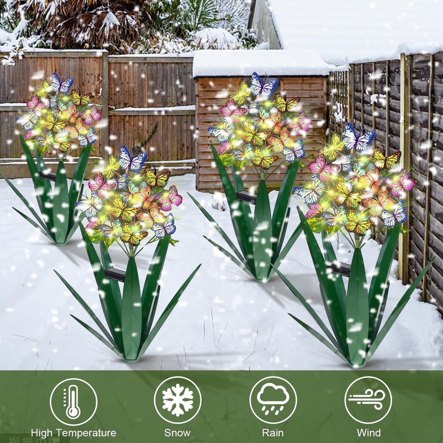 Homight Solar Metal Agave Butterfly Flower Stick Garden Sculpture - Outdoor Christmas Lights With Swaying Butterfly Sunflower - Solar Outdoor Gift (3 PCS Green)