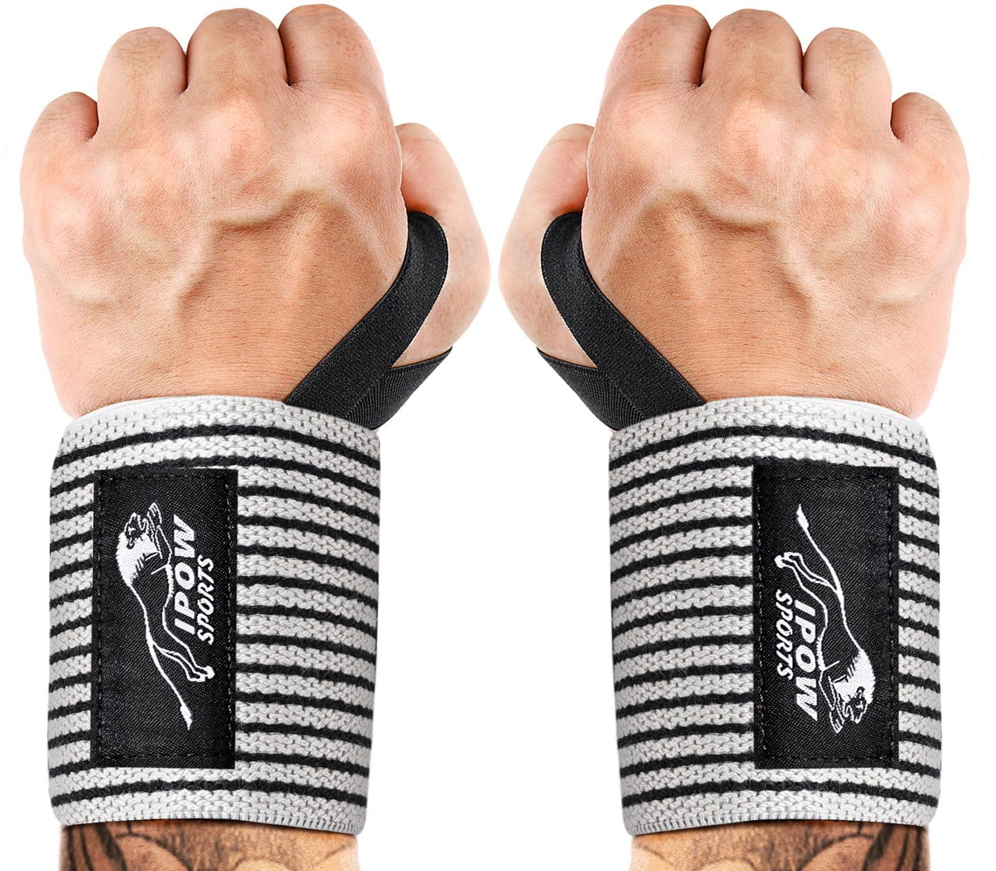 IPOW 18'' Professional Wrist Wraps for Weightlifting 2 Pack(IPF Approved), Heavy Duty Gym Wrist Straps for Working Out, Weight Lifting Wrist Brace for Men & Women, Wrist Support with Thumb Loop