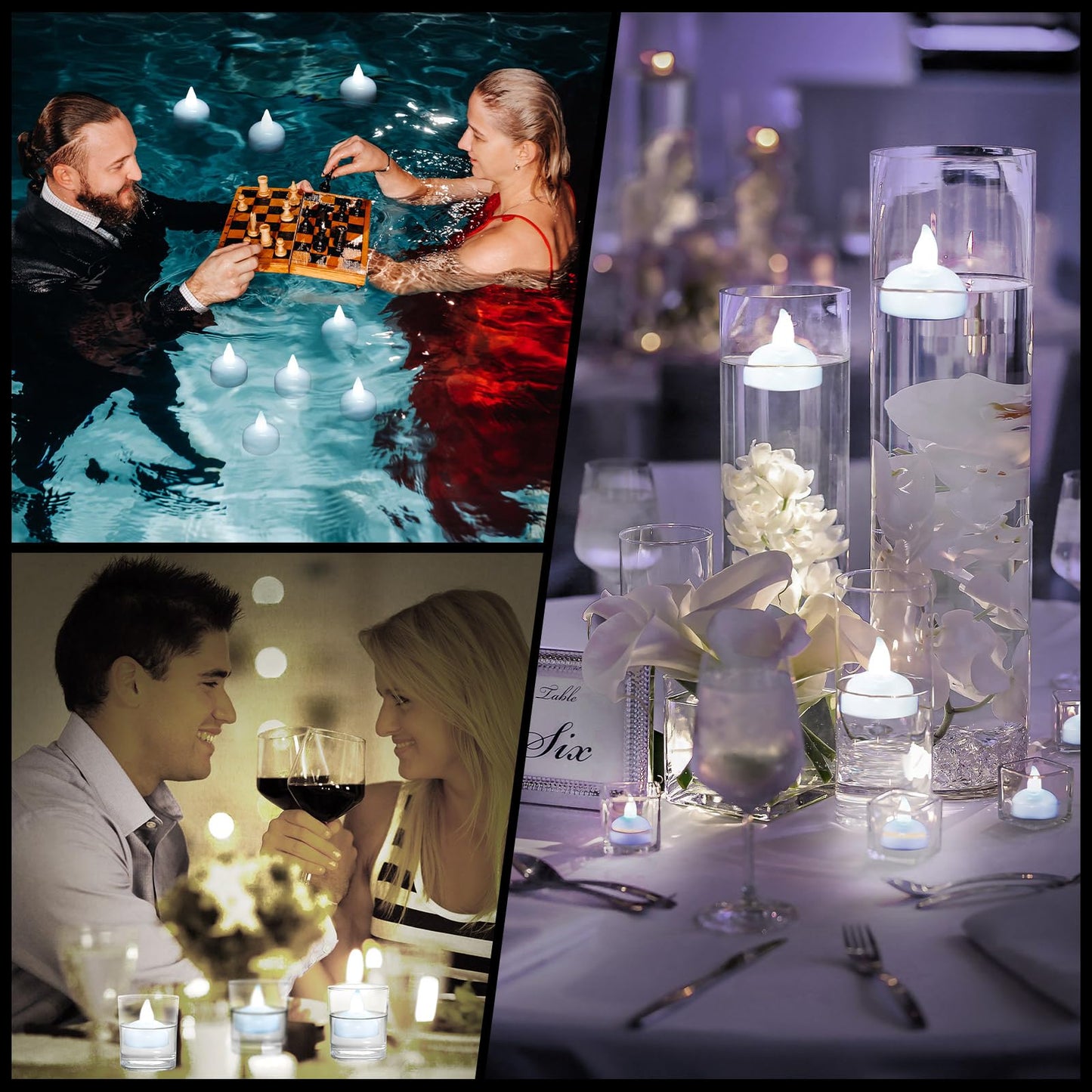 Honoson 24 Pack Flameless LED Floating Candles 1. 6'' Waterproof LED Floating Tealights Battery Water Activated Tealights for Weddings Pool Centerpiece Party Decor(White)