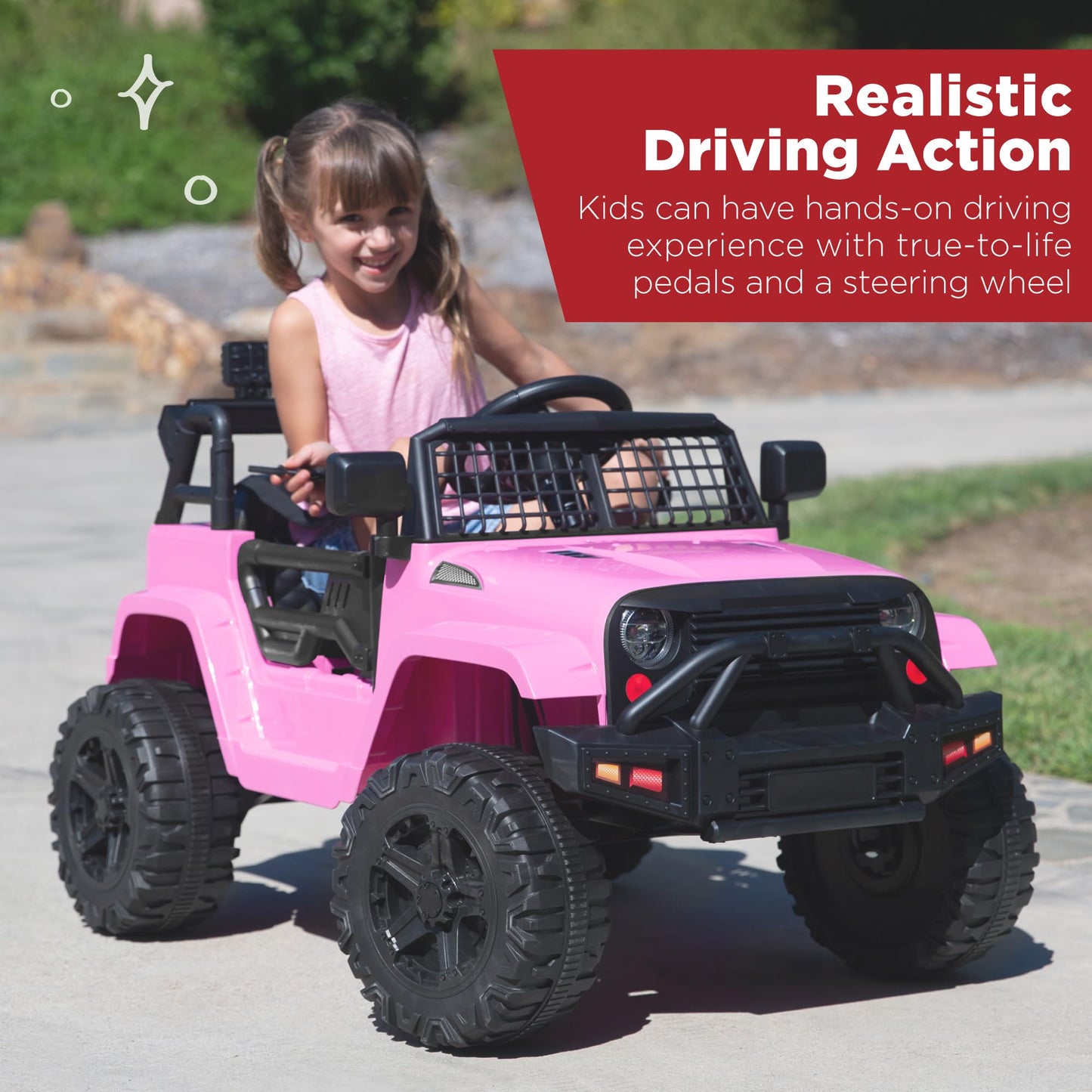 Best Choice Products 12V Kids Ride On Truck Car w/Parent Remote Control, Spring Suspension, LED Lights, AUX Port - Pink