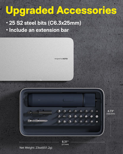 HOTO Electric Screwdriver Kit, 25-Piece Upgraded Bit Set, 3.6V Cordless Screwdriver Rechargeable, Magnetic Case Lid, 3 Torque Settings, 1500mAh Battery, LED Light for Furniture/Electrical Repairs