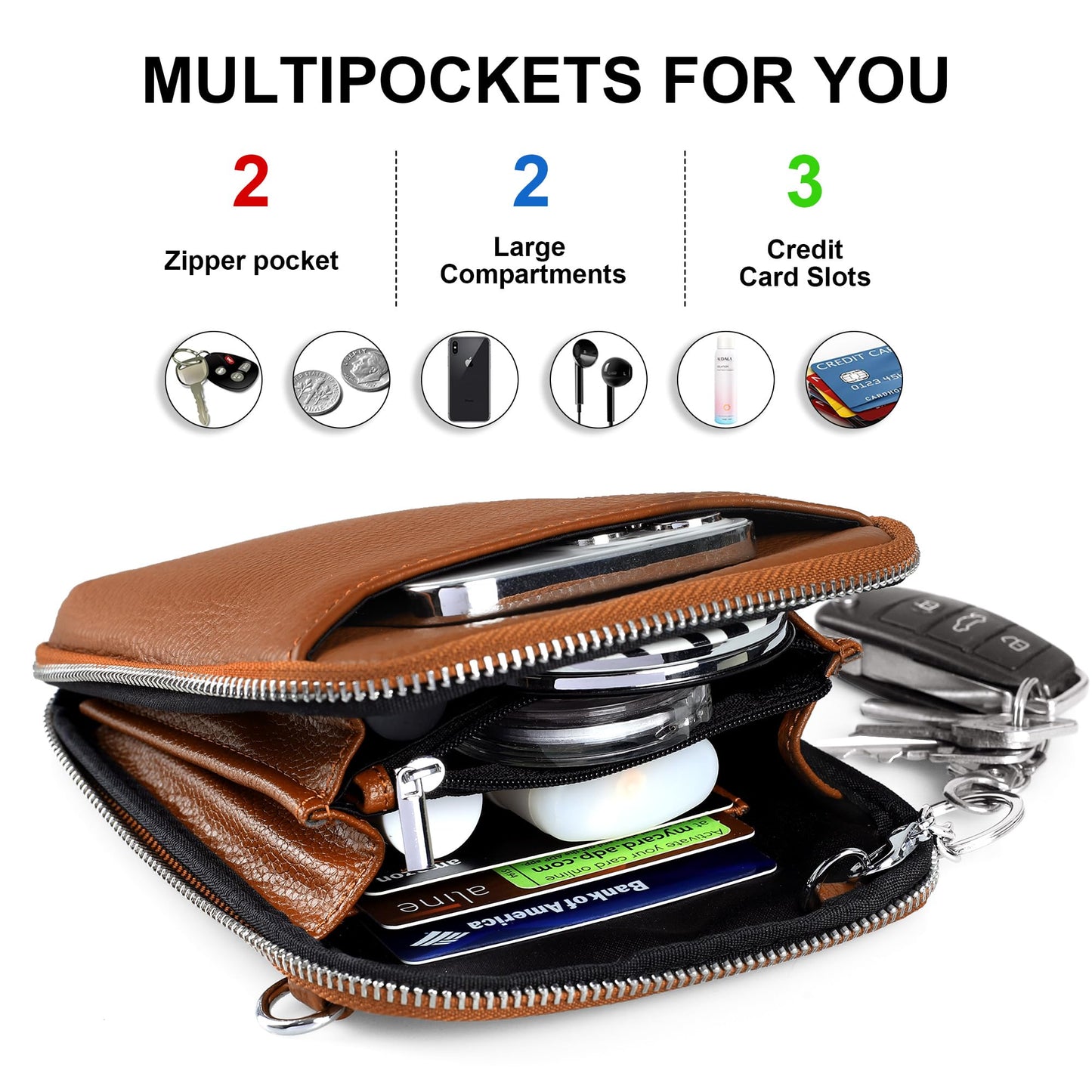 befen Genuine Leather Brown Small Crossbody Bag Wallet Purse RFID Purses for Women Crossbody Anti Theft - Cognac Brown