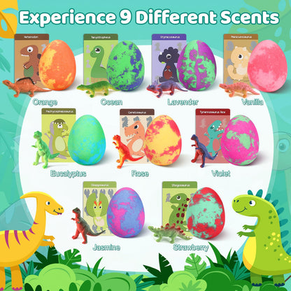 Bath Bombs for Kids with Surprise Toys Inside - 9 Pack Organic Dinosaur Bath Bombs Gift Set, Bubble Bath Fizzes, Dinosaur Toys for Kids 3 4 5 6 7 8 9 Years, Stocking Stuffers for Kids, Christmas Gifts