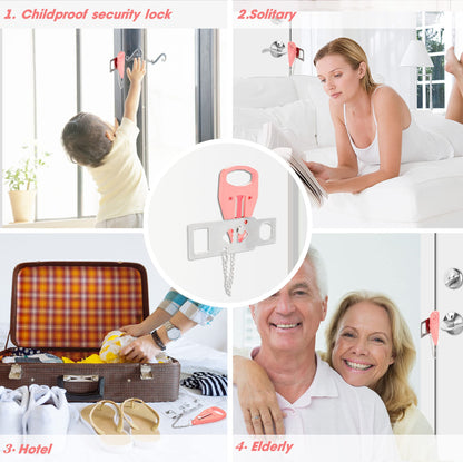 AceMining Portable Door Lock Home Security Door Locker Travel Lockdown Locks for Additional Safety and Privacy Perfect for Traveling Hotel Home Apartment College-Pink(1 Pack)