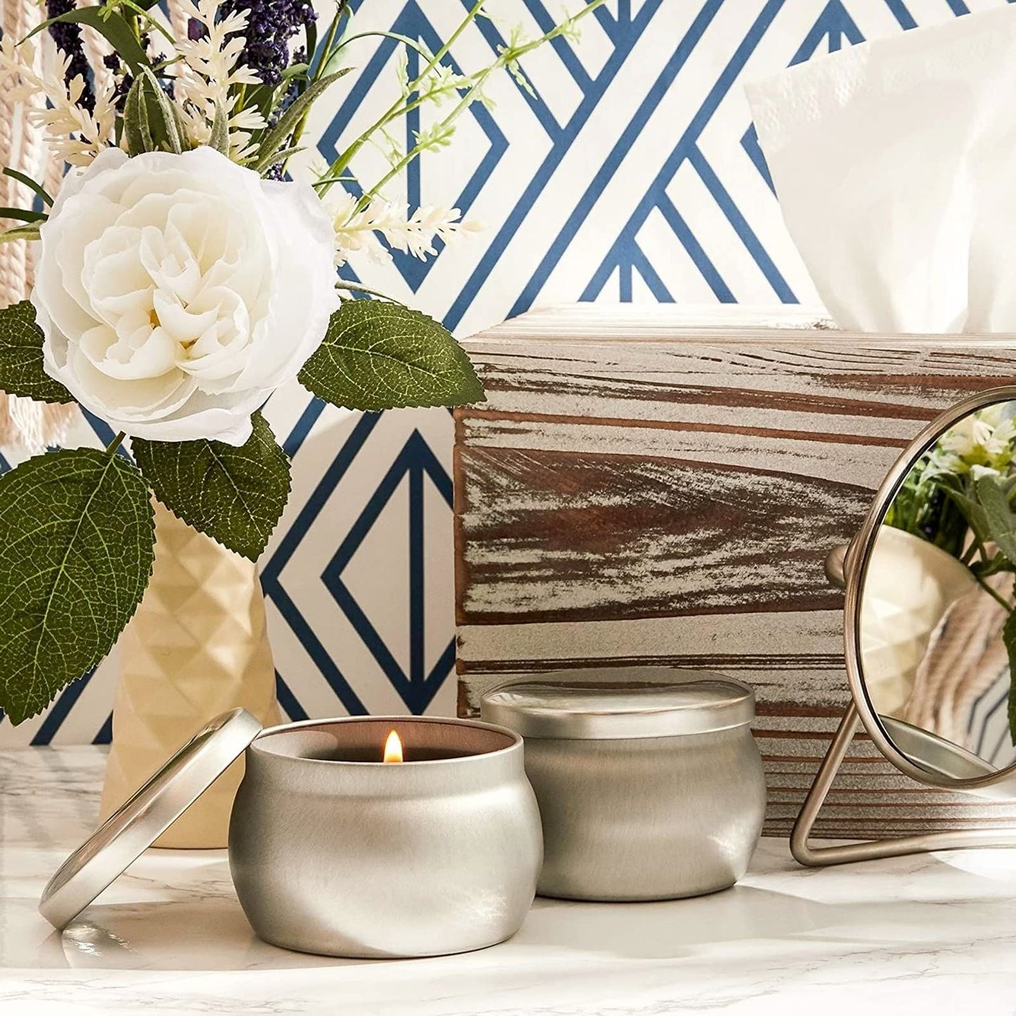 Bright Creations Candle Tins - 4 oz, 3 x 2 in, Silver, 24 Pack - Tin Cans with Lids & Tiny Containers for Wax Projects - DIY Candle Making Supplies