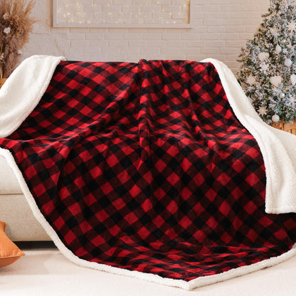 BEAUTEX Christmas Sherpa Fleece Throw Blanket, Super Soft Warm Buffalo Plaid Plush Blankets and Throws, Warm Winter Cozy Fuzzy Blanket for Couch Sofa Bed (Red, 50" x 60")
