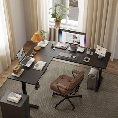 Agilestic L Shaped Standing Desk Adjustable Height, Electric Corner Standing Desk, 63 x 55 inch Sit Stand Computer Table with Splice Board, Gaming Table, Black