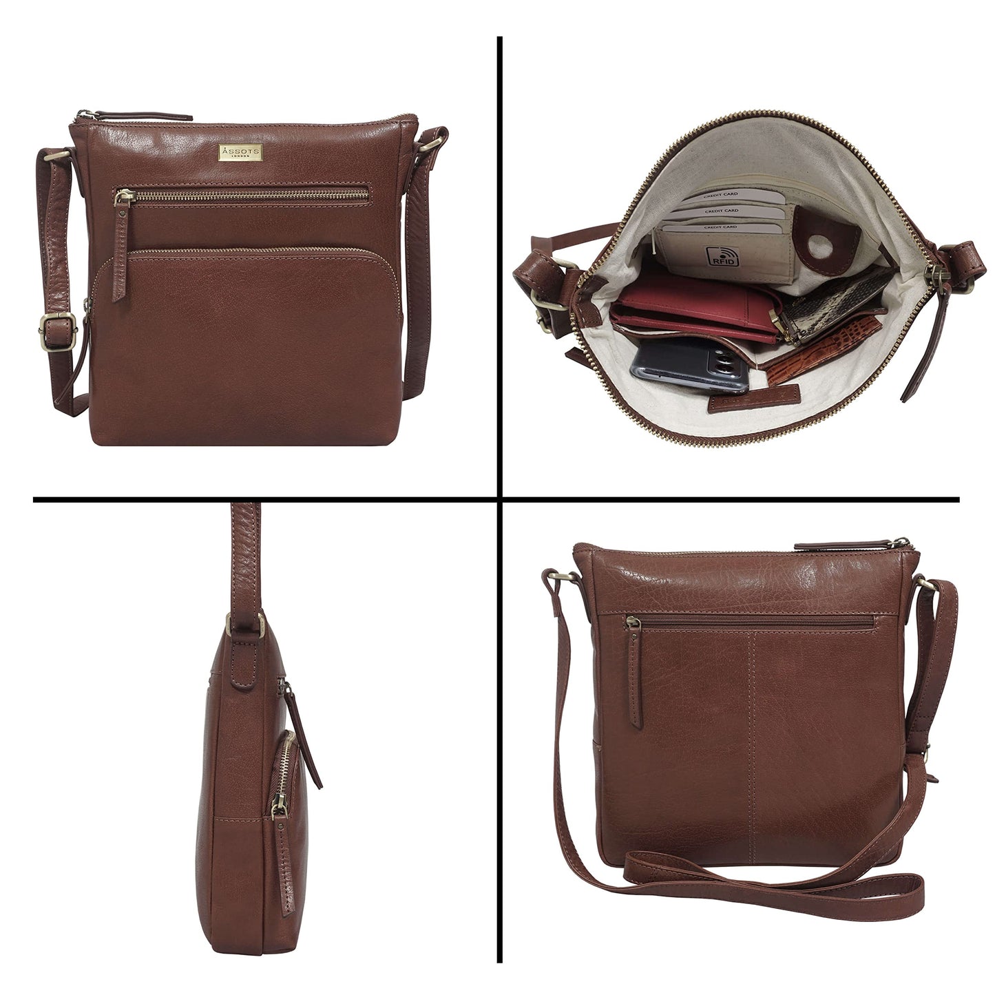 ASSOTS Smart Leather Crossbody Bag for Women – Triple Zip Crossover Purse Travel Bag Fits iPad Pro 11”