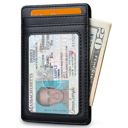 Buffway Mens Slim Wallet, Minimalist Thin Front Pocket Leather Credit Card Holder with RFID Blocking for Work Travel - Seattle Black
