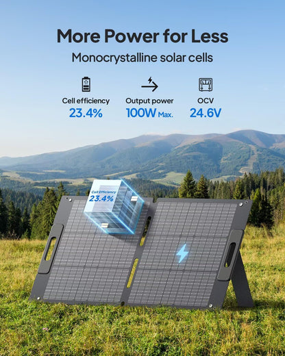 BLUETTI 100W Solar Panel (2025 New) for Solar Generator EB3A AC2A AC50B AC70 AC180 AC200L Elite 200 V2 AC300 B300K Handsfree 1 & 2, Foldable Solar Charger with Adjustable Kickstands for RV, Camping