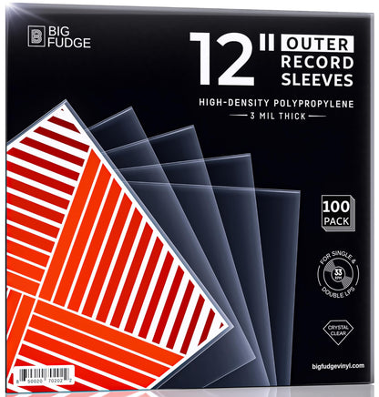 Big Fudge Vinyl Record Sleeves 100 x 12 LP - Durable & Wrinkle-Free Vinyl Outer Sleeves - Crystal Clear High-Density Polypropylene - 3 mil Thick, 12.75” x 12.75” - Fits Most Gatefolds Double LPs