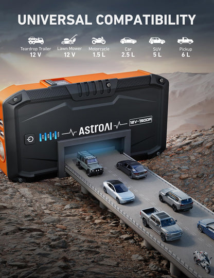 AstroAI S8 Car Battery Jump Starter, 1500A Peak Car Jumper Starter Battery Pack for Up to 6.0L Gas & 3.0L Diesel Engines, 12V Portable Jump Box with 3 Modes Flashlight and Jumper Cable (Orange)