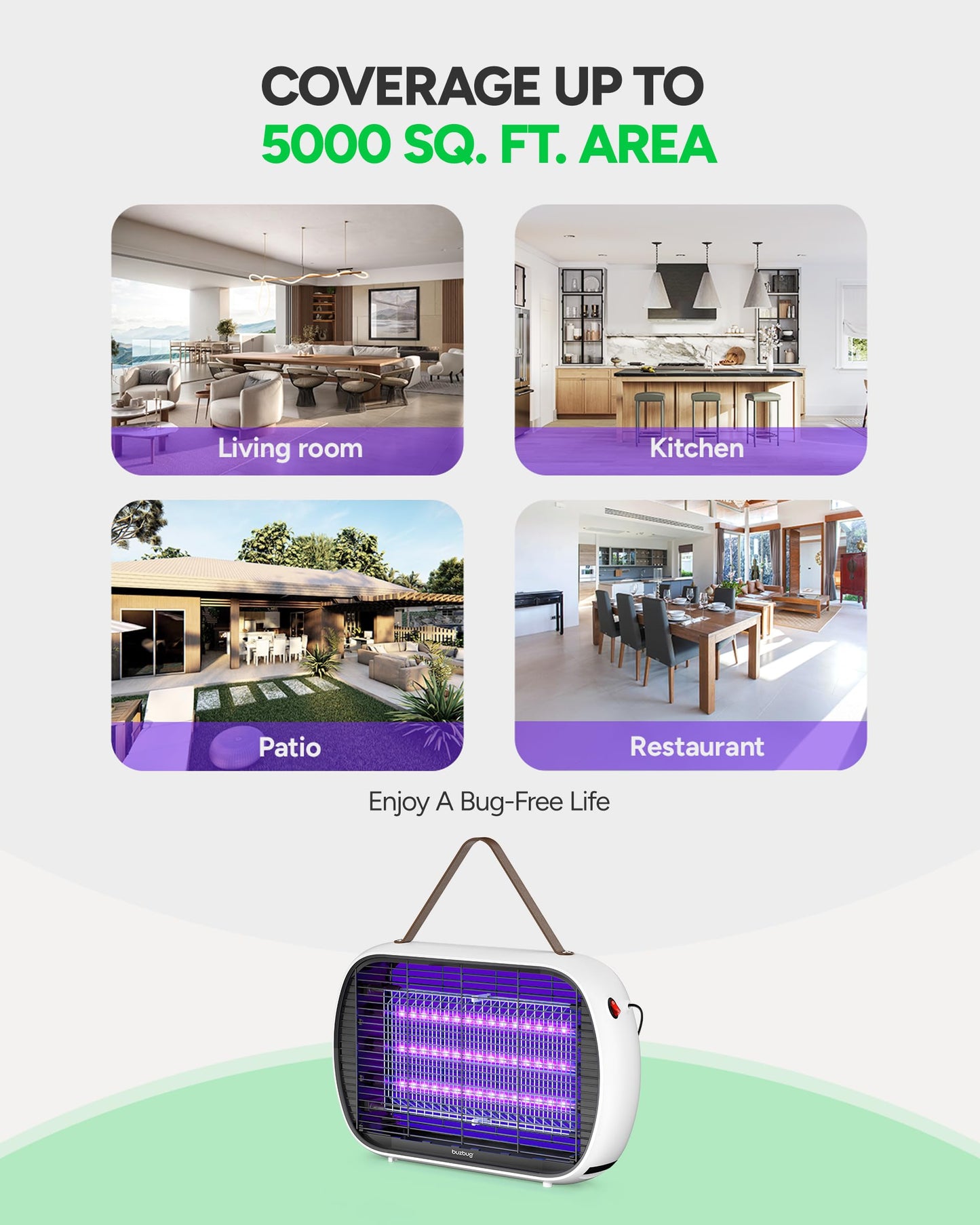 Buzbug Upgraded LED Bug Zapper Indoor, 10 Years Lifespan 3 Lamps Sustainable Less Power, 3800V Powerful Electric Mosquito Zapper, Durable Fly Trap Mosquito Trap, Fly Killer Fly Zapper -MA015PLUS