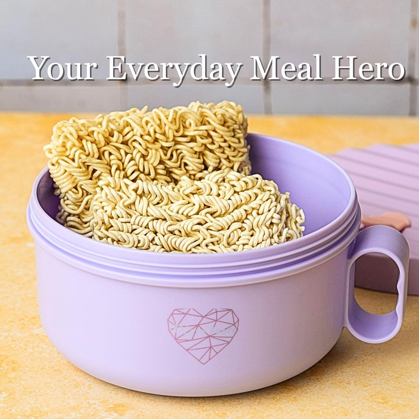 AI LOVE PEACE Ramen Bowl, 40 oz Microwaveable Noodle Cooker for Ramen, Pho, Soup, and Pasta, Dishwasher Safe and Portable, Ideal for Home, Office, Dorm, or Gift (Purple)