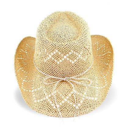 Women's Western Cowgirl Hat Men's Cowboy Hat Straw Cowboy Hat Woven Sun Hat Western HatUnique Two Decorative Bands (US, Alpha, One Size, X-Large, Beige-Eyestone)