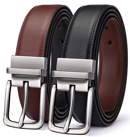 BULLIANT Men's Belt,Reversible Belt Adjustable For Gift Men 1.25"-Cut For Fit-2 Sides in 1 Belt(Not 2)(Black/Light Brown,38"-40" Waist Adjustable)