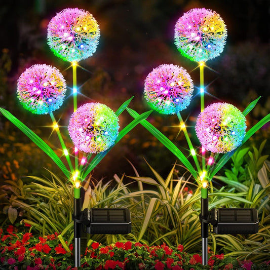 BONLION 4 Pack Solar Garden Lights Decor: Upgraded Outdoor Lights - Colorful Dandelion Flower Light - Bright Solar Lights with 36 LED for Women Mother's Day Gifts Yard Pathway Outside Decorations