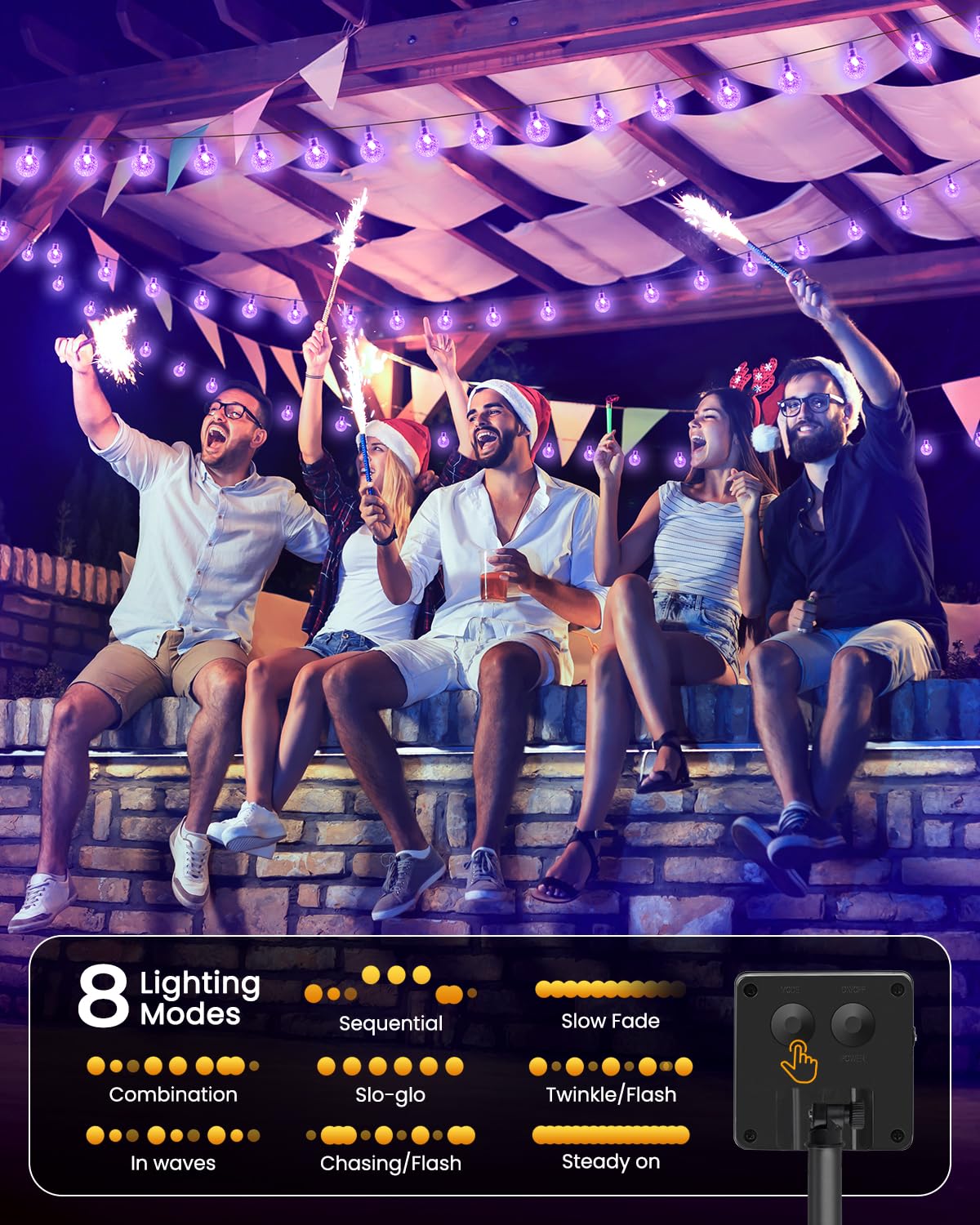 Brightown Purple Solar Halloween Lights - 60 Led 36 Feet Crystal Globe String Lights with 8 Modes, Waterproof for Outdoor Garden Yard Porch Decor