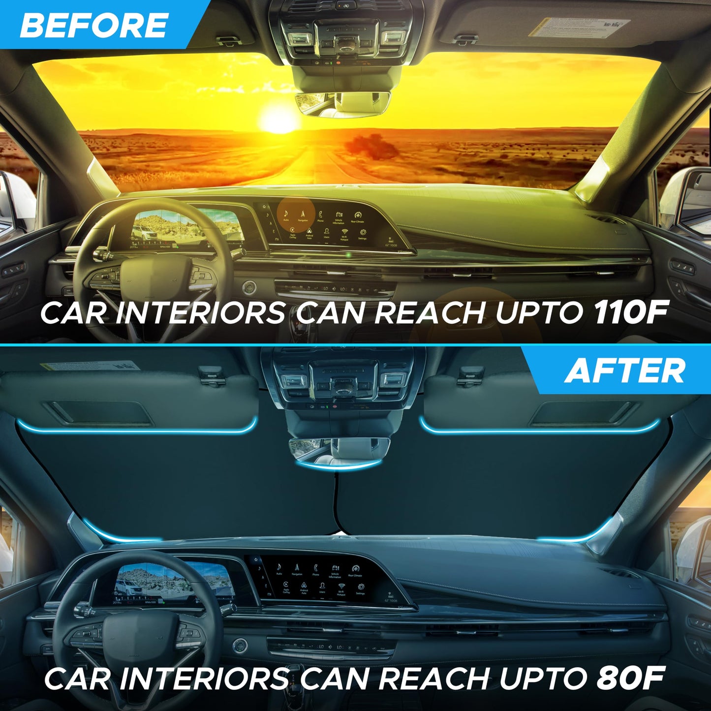 Autovir Car Windshield Sun Shade Foldable | Front Windshield Shade for Sun, Heat and UV Rays | Sunshade for Car Front Window and Interior Sun Protection | Medium (28 x 31 inches)