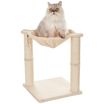 Amazon Basics Cat Condo Tower with Hammock Bed and Scratching Post,Easy to Assemble,Plush Hammock,Interactive Hanging Ball,Durable Sisal Scratch Posts for Indoor Cats, 15.8 x 15.8 x 19.7 Inches, Beige