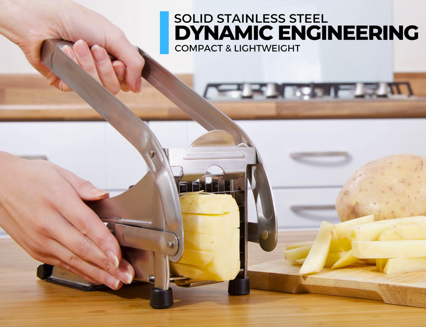 ICO French Fry Cutter, 2-blade Potato Slicer, French Fry Cutter For Potatoes with Non-slip Suction Lock Technology, Stainless Steel French Fry Press