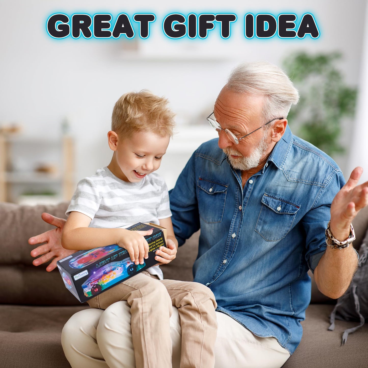 ArtCreativity Light Up Transparent Sensory Car Toy for Kids, 1PC, Bump and Go Toy Car with Colorful Moving Gears, Music, and LED Effects, Easter Toys for Toddlers, Great Birthday Gift Idea