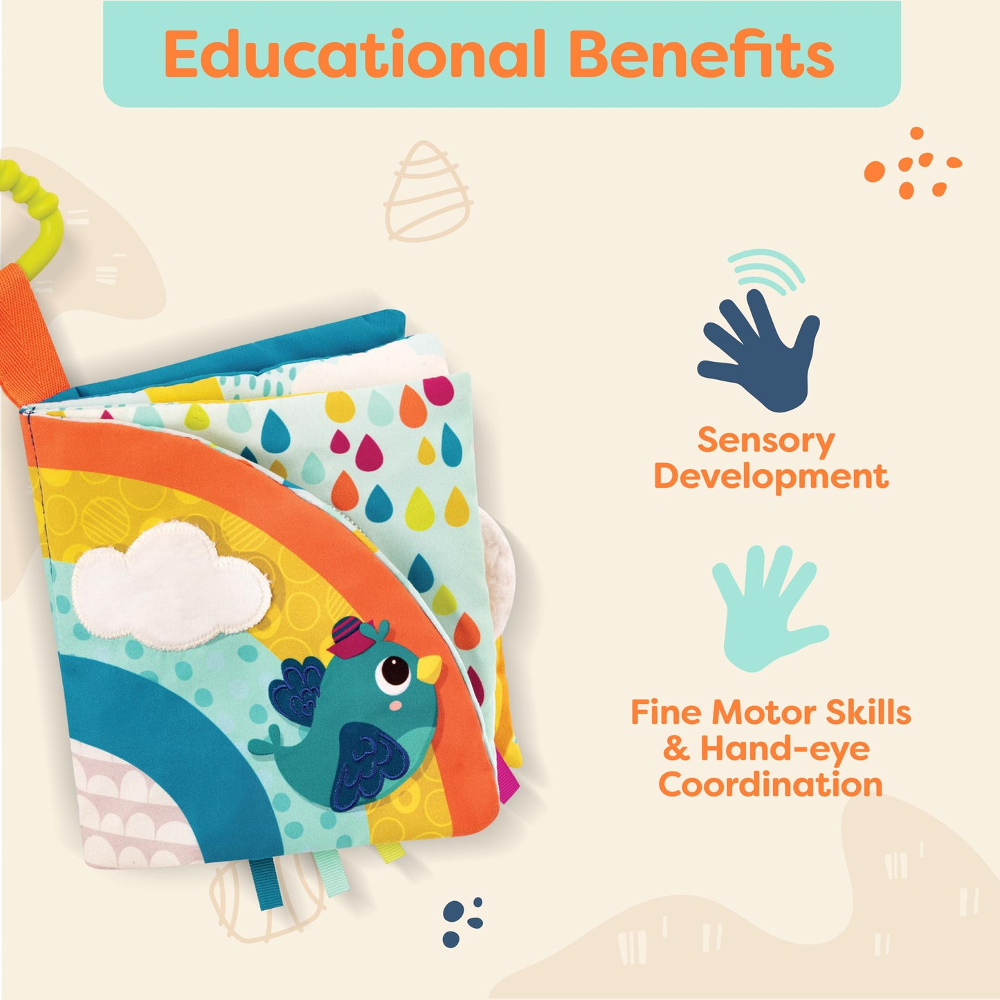 B. toys- B. baby – Interactive Soft Baby Book – Rainbow Sunshine- Baby Developmental toy- Cloth Book for Babies – Sensory Features – 6 Months +